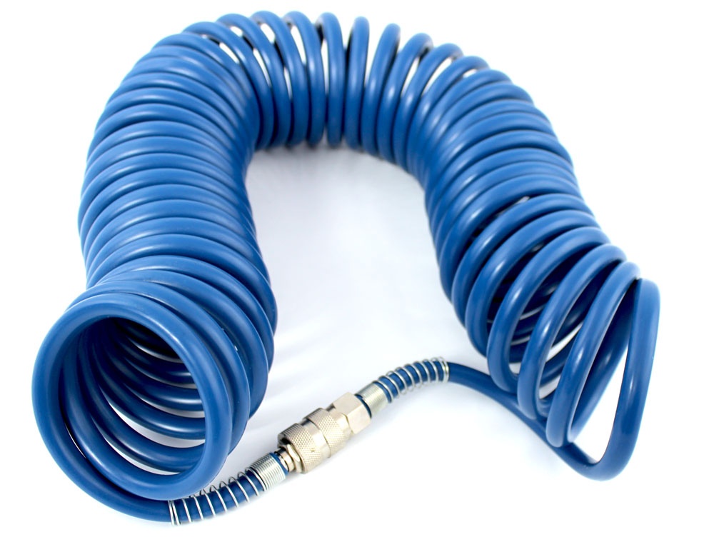 Шланг Pegas спиральный синий с быстросъемными соед. профи 5м 8х12мм - фото от IWS24